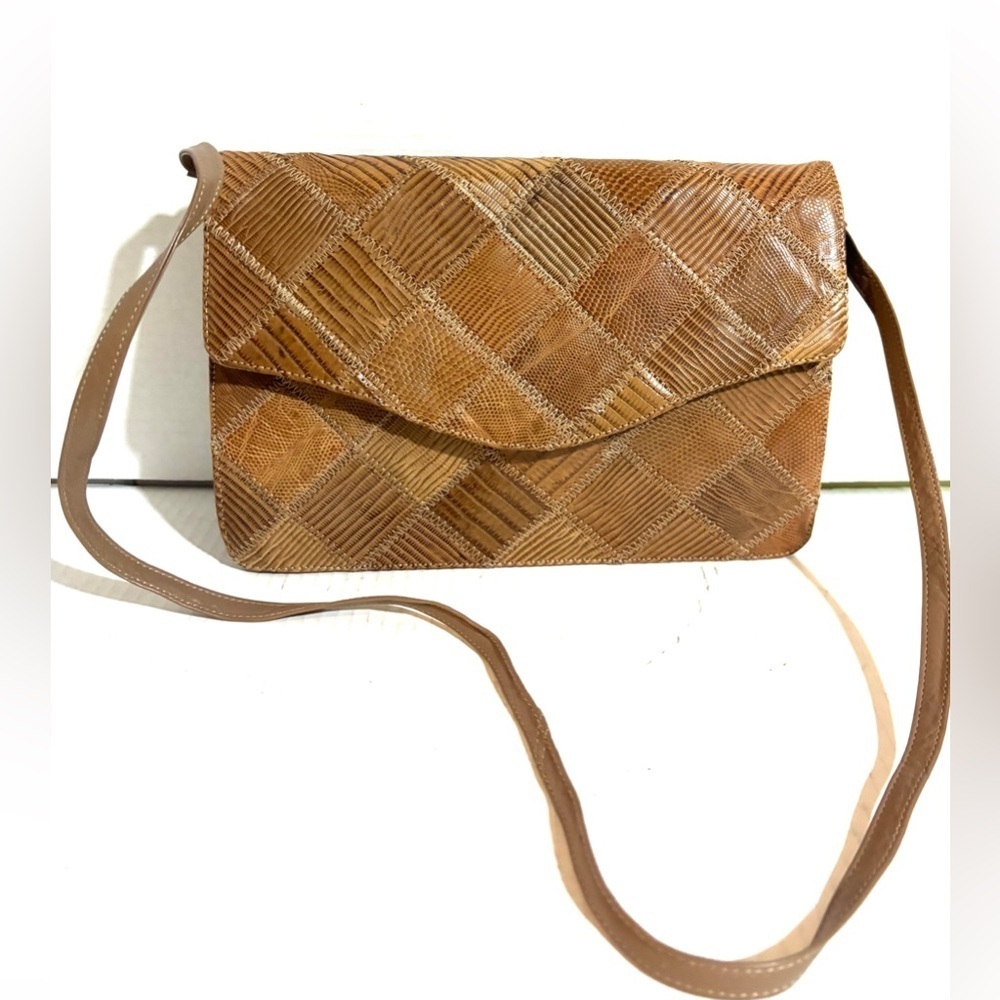 Palizzio vintage Elegant Brown snakeskin leather Woven Shoulder/ crossbody Bag